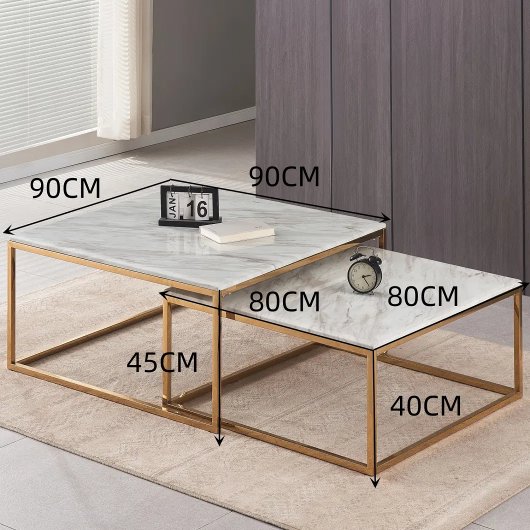 Modern Design White Marble Top Gold Stainless Steel Square Coffee Table for Home Living Room Furniture